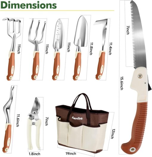 MelonArt Garden Tool Set,10 Pcs Heavy Duty Gardening Hand Tool Kit for Women Aluminum with Non Slip Ergonomic Handle, Storage Tote Bag and Gardening Gloves, Ideal Gifts for Women and Men - Image 2