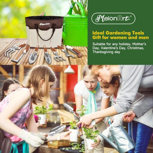 MelonArt Garden Tool Set,10 Pcs Heavy Duty Gardening Hand Tool Kit for Women Aluminum with Non Slip Ergonomic Handle, Storage Tote Bag and Gardening Gloves, Ideal Gifts for Women and Men - Image 4