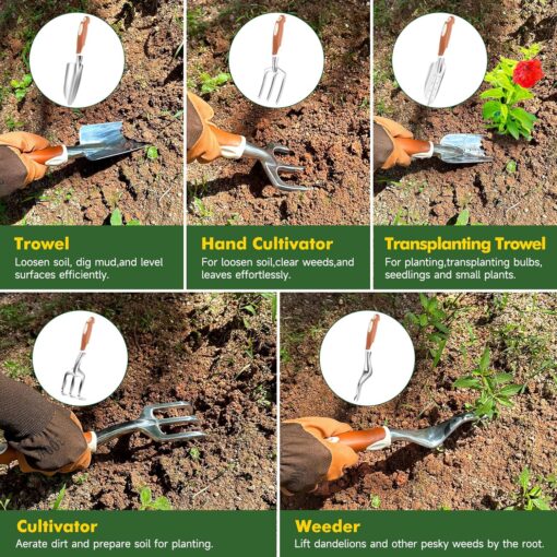 MelonArt Garden Tool Set,10 Pcs Heavy Duty Gardening Hand Tool Kit for Women Aluminum with Non Slip Ergonomic Handle, Storage Tote Bag and Gardening Gloves, Ideal Gifts for Women and Men - Image 5